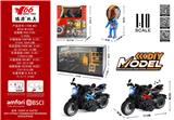 OBL10291324 - 1:10 合金回力古斯塔摩托车带灯光音乐2色混装（展示架+头盔+场景）