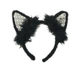 OBL10303828 - 亮片黑猫耳朵加毛条