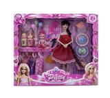 OBL10335023 - 新款2025年11.5寸9关节实身婚纱短裙长辫公主芭比带帽子大项链头饰梳子镜子花瓶气球3.5寸小女孩包包4款吊裙