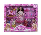 OBL10335024 - 新款2025年11.5寸9关节实身时尚爱心短裙公主芭比带小马3.5寸小女孩气球梳子镜子头饰包包8套吊裙