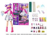 OBL10346604 - GLO-UP  GIRLS 10寸12关节实身惊喜时尚娃娃带一条染色膏和5样惊喜配件功能描述[头发可以染色。面部。手指都可以用彩色贴纸贴上不同图案】