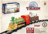 OBL10365936 - 电动轨道火车 有喷雾
(古典火车头+1节车厢：配马）
 有灯光，有声音，不包电
用4粒5号电池