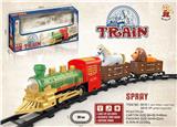 OBL10365942 - 电动轨道火车 有喷雾
(古典火车头+2节车厢：配马+狮子）
 有灯光，有声音，不包电
用4粒5号电池