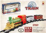 OBL10365943 - 电动轨道火车 有喷雾
(古典火车头+2节车厢：客厢+货厢）
 有灯光，有声音，不包电
用4粒5号电池