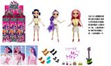 OBL10391422 - K-POP 猎魔女团彩虹版大头12寸11关节实身带七彩灯光主题曲鲁米佐依米拉儿唱歌芭比带金貂卡片一张带摇滚吉他带发夹带手提包3款9PC混装