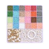 OBL10400881 - 3mm米珠+6mm金珠/珍珠+字母珠+隔珠+米白珠+线26格