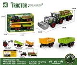 OBL10401170 - 灯光音效,惯性带夹农夫车头+朩条拖板后斗+自卸后斗+方斗后斗