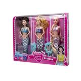 OBL10402911 - 11.5寸实身关节人鱼芭比3只装带梳子镜子