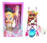 OBL10404615 - 14寸搪胶哭泣娃娃会喝水真流眼泪带四声音乐DAD .Mother.Angry.Cry驯鹿款带大号手推车带单奶瓶奶嘴水盆尿不湿