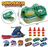 OBL10417027 - 恐龙头收纳盒+吞食弹射轨道恐龙灯光音效+3款随机咬手指恐龙回力车仔+6款随机回力铁皮车