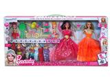 OBL10431364 - 高档大盒11.5寸实身活手婚纱裙子芭比双人装带吊衣和3寸孩子吸塑配件