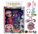 OBL10434015 - 高端彩妆系列 14寸搪胶带灯光音乐主题曲Rainbow High惊喜彩虹高中带  锣鼓音乐器材8件套