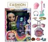 OBL10434016 - 高端彩妆系列 14寸搪胶带灯光音乐主题曲Rainbow High惊喜彩虹高中带  锣鼓音乐器材8件套