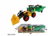 OBL619358 - Simulation of hydraulic inertia farmer bulldozer hauling large mud hopper, drive)