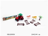 OBL628056 - Inertial farmer car with cows, horses, tree, farm (red and green color, orange)