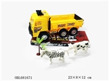 OBL681671 - Solid color plating wheel inertia engineering vehicle coconut trees cows zebra