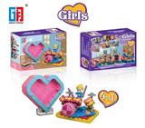 OBL805724 - 益智积木音乐女孩爵士鼓配粉色爱心桃收纳盒（157PCS)  （可4款混装）