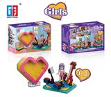 OBL805727 - 益智积木音乐女孩小提琴配马克龙爱心桃收纳盒（142PCS) （可4款混装）