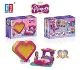 OBL805729 - 益智积木公主女孩睡床配马克龙爱心桃收纳盒（160PCS) （可4款混装）