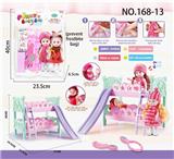 OBL813554 - Pink bunk bed with 2 9 voice dolls and comb \/ mirror