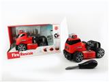 OBL820197 - INERTIA FUNCTION WITH LIGHTING MUSIC DIY SELF-INSTALLED BUILDING BLOCKS FIRE RESCUE TRAILER (WITHOUT CHARACTERS)