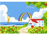 OBL834925 - DIY Digital Oil Painting Seaside Cottage.