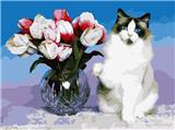 OBL834947 - DIY digital oil painting Big Flower Cat.