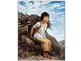 OBL835068 - DIY digital oil painting, a little girl collecting firewood.