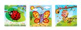 OBL836907 - 9 PIECE PUZZLES OF WOODEN INSECTS.