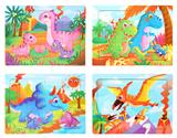 OBL836922 - WOODEN 12 PIECES OF DINOSAUR PUZZLE.