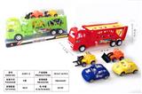 OBL854676 - 实色双层惯性拖车载2只滑行甲虫车+2只滑行工程车