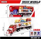 OBL855421 - 惯性拖头车拖6只回力消防车（双层）