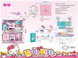 OBL864824 - KT双猫房间梳妆台+厨房餐具双层过家家套装