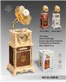 OBL871601 - Table lamp with yellow wood grain, clock and eight tone piano phonograph