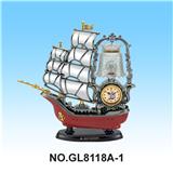 OBL871652 - Wooden grain black gold sailing lamp clock