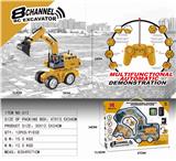 OBL871866 - 8通道遥控仿真挖掘机一键功能演示/前进/后退/左转/右转/七彩灯光/音乐/机械臂上下摆动  350°旋转（手动）配带3.6V充电电池和USB充电线