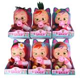 OBL893293 - 14 INCH TAPE LINED CONCERT TEARFUL FRUIT CRYING DOLL WITH BOTTLE AND NIPPLE SIX MIXED PACKS (WATERMELON, STRAWBERRY, PINEAPPLE, APPLE, PEACH, KIWI)