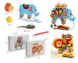 OBL926816 - 木制串珠平衡拉车（大象狮子混）