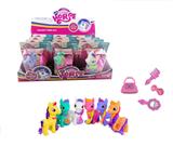 OBL929390 - 搪胶彩冠马6色混装配发夹梳镜包展示盒12PCS