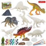 OBL962175 - 侏罗纪世界3：统治-彩绘8只大恐龙白坯模型绘画火山树石套装42件套