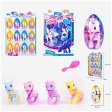 OBL977356 - 高挡PVC塑料橄榄大蛋搪胶独角马宝丽带马梳子3款12PCS