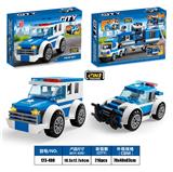 OBL982895 - 益智积木城市警察系列2变警察越野吉普车（100PCS)     四款混装