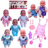 OBL986635 - 袋装19CM搪胶四声男娃配推车餐具奶瓶（包2粒AG13电池）