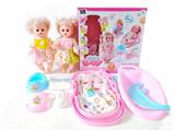 OBL988926 -  14寸铁眼喝水撒尿娃娃带英文IC，便盆，尿布，围脖，奶瓶，餐椅和4合一摇篮 （6件套）