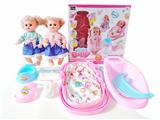 OBL988930 -  14寸铁眼喝水撒尿娃娃带英文IC，便盆，尿布，围脖，奶瓶，餐椅和4合一摇篮 （6件套）