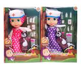 OBL998623 - 10寸空身带IC玛莎娃娃 带医生帽子+熊+医具吸塑 波点2色混 （玫红，紫色）